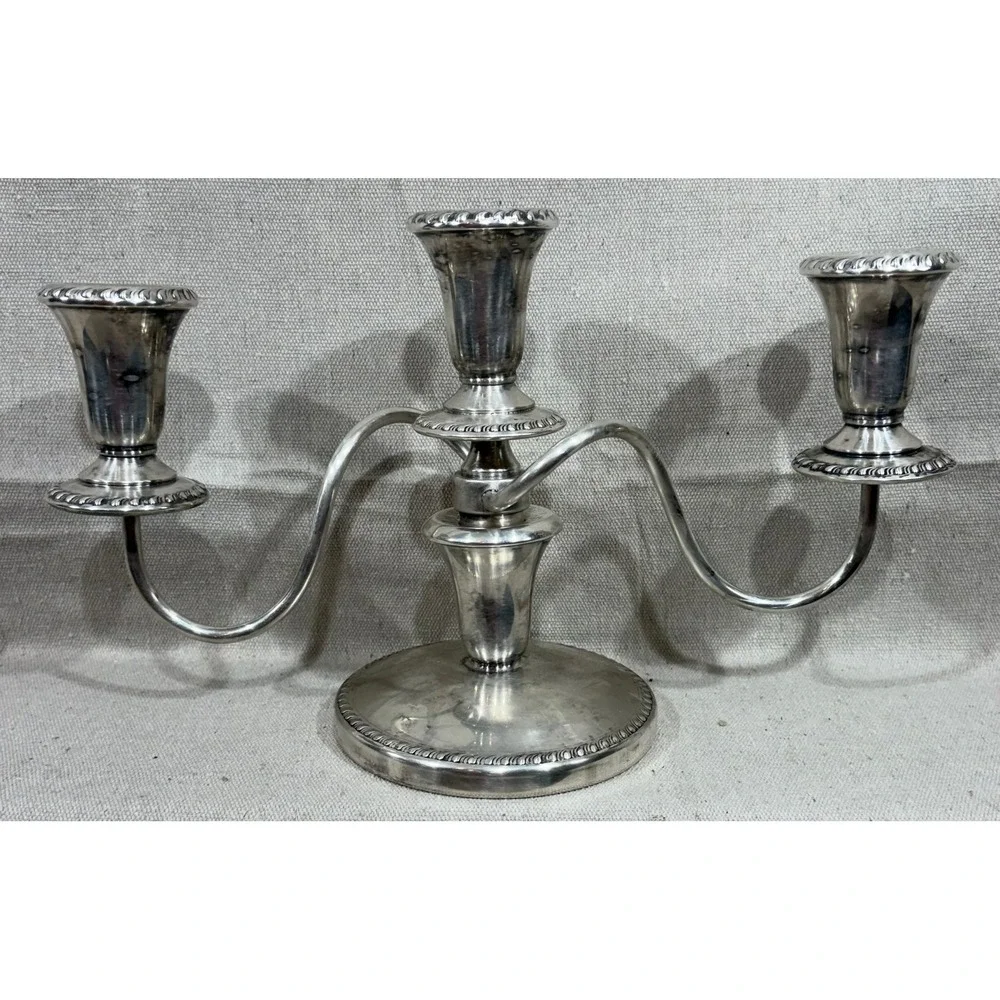 Sheffield Silver Co 3 Light Candelabra Silver Plate Gadroon Trim 12 Inch Wide